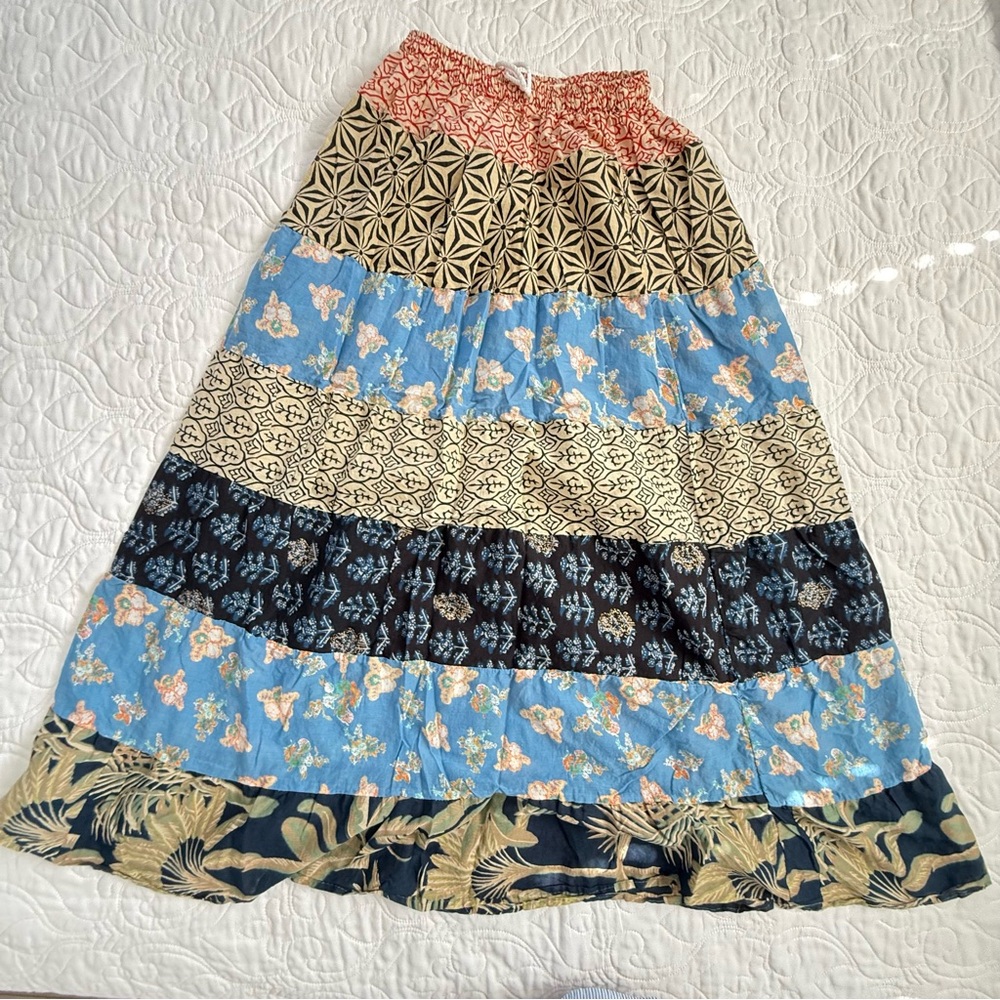Ashley Taylor Bohemian Festival Cottagecore Cotton Colorful Patchwork Maxi Skirt